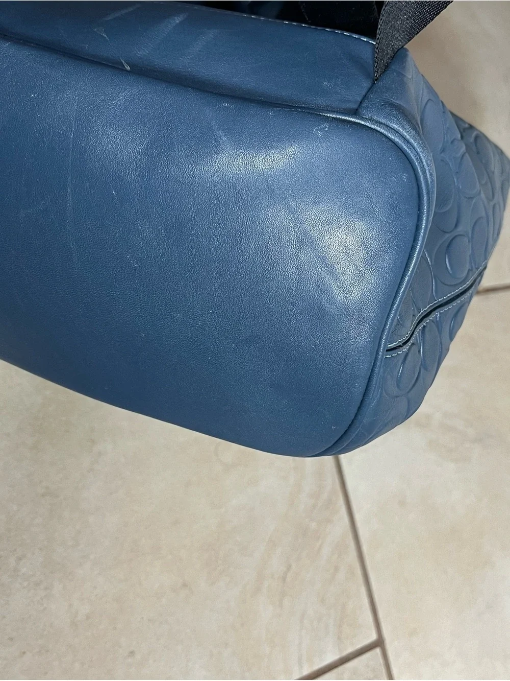 Coach Men/Womens Embossed Signature Leather Backpack in Blue